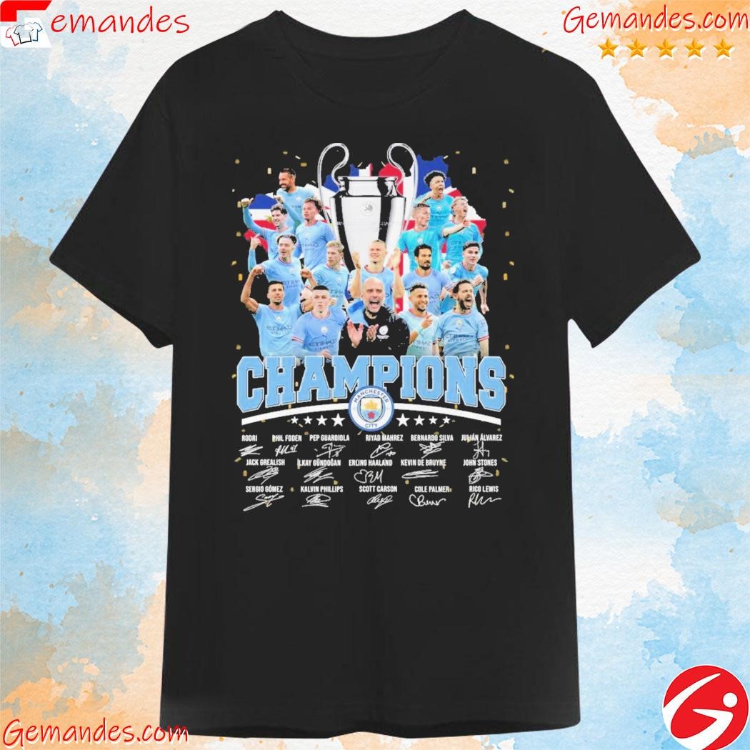 Official Manchester City Champions 2023 signatures T-shirt